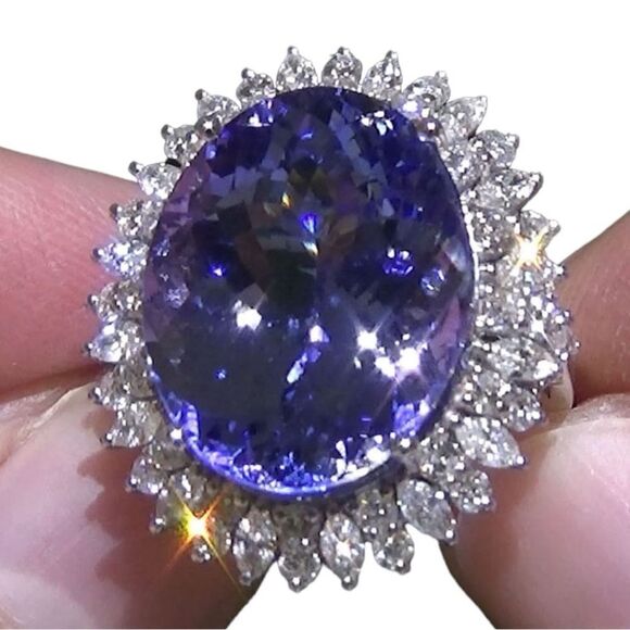 925 STERLING SILVER BLUE TANZANITE RING DOUBLING W CZ DIAMONDS BLING SPARKLY - Picture 3 of 9